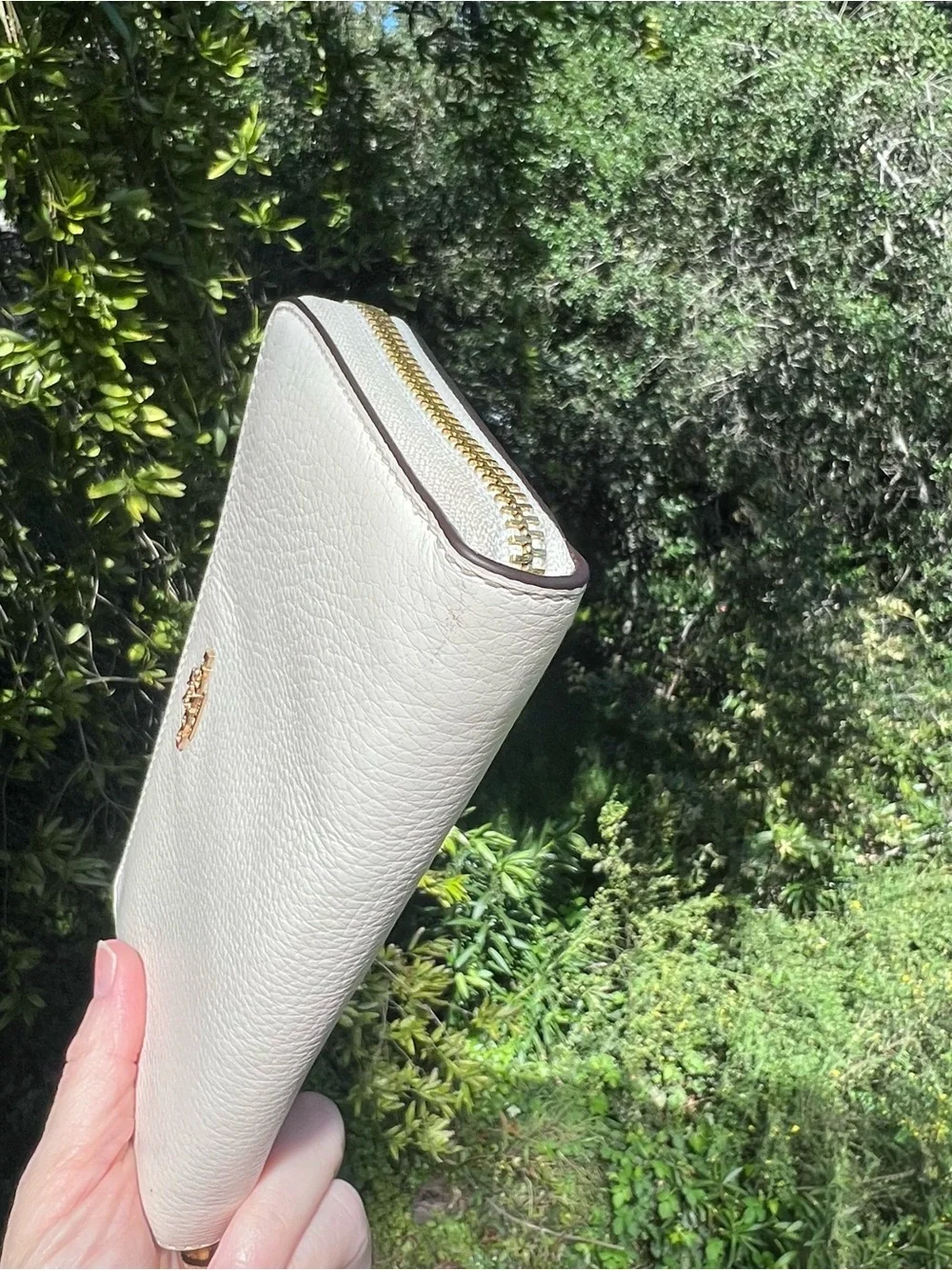 COACH Long Zip-Around White Pebble Leather Wallet with Gold Hardware AUTHENTIC